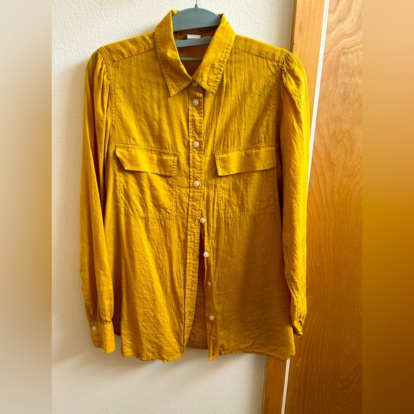 Mustard Yellow Linen-Blend Blouse - Picture 1 of 3
